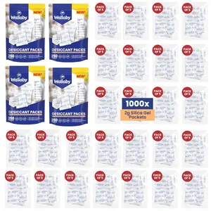 Wallaby 2 gram Silica Gel Desiccant Dehumidifier Packs (1,000 Packets) - Food Safe Pure White - Rechargeable Moisture Absorbers