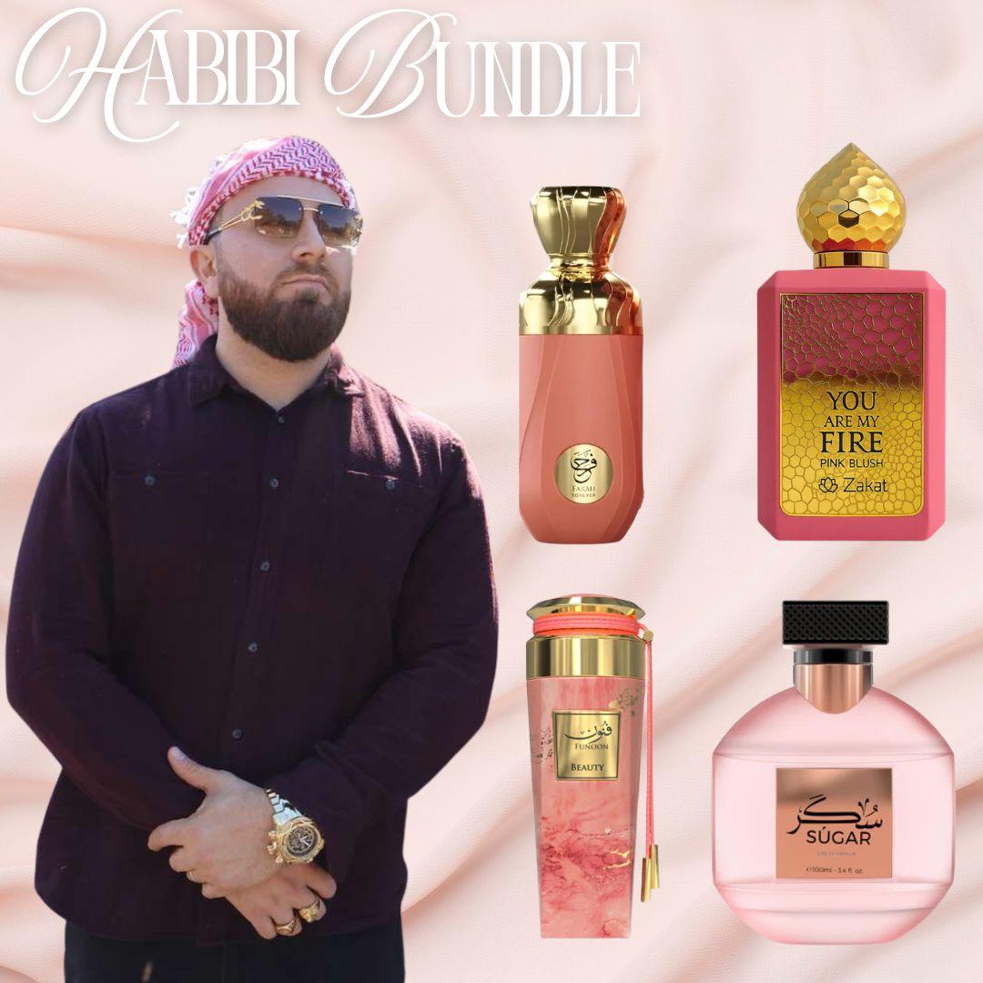 Habibi Bundle | Zakat Farah Forever + You Are My Fire Pink Blush + Oxana Sugar + Funoon Beauty | Eau De Parfum | 100 ML | Sweet - Fruity & Floral Notes Habibi Bundle | Zakat Farah Forever + You Are My Fire Pink Blush + Oxana Sugar + Funoon Beauty | Eau De Parfum | 100 ML | Sweet - Fruity & Floral Notes