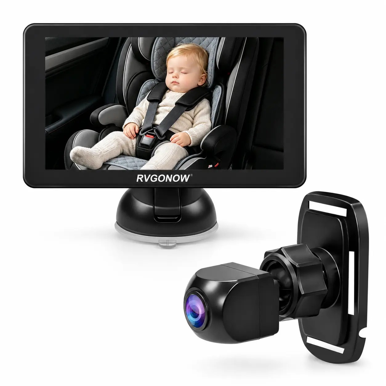 RvGoNow G5 Rear-Facing Baby Car Camera, 5" AHD 1080P Screen, USB/Lighter Plug, Night Vision, 150° Wide Angle, Plug & Play Easy Installation, Universal Car Fit, Fathersdaygift, Automotive Video Surveillance Accessory