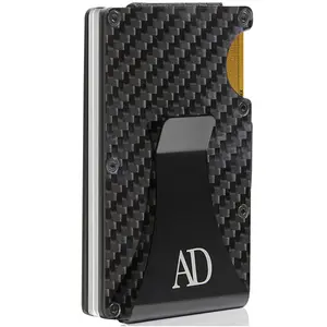 Carbon Fiber Minimalist Wallets For Men - Slim Money Clip Card Holder RFID Blocking Aluminum Metal Case Gifts For Him