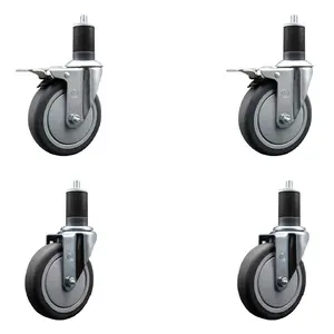 212 MAIN Service Caster SCC-EXTTL20S514-TPRB-2-S-2-158, Thermoplastic Rubber Swivel Expanding Stem Caster with 5 in. Gray Lockable Wheels & 1.63 in. Stems - Set of 4