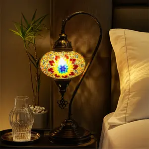 Mozaist Turkish Mosaic Swan Neck Table Lamp with Bulb Included Multi Color Handcrafted Glass & Metal 45 cm Height Ideal for Bedrooms Living Rooms