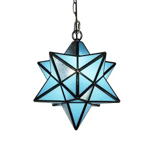 Aeyee Moravian Star Pendant Light Fixture, Stained Glass Hanging Light, Vintage Tiffany Chandeliers for Foyer Kitchen Hallway