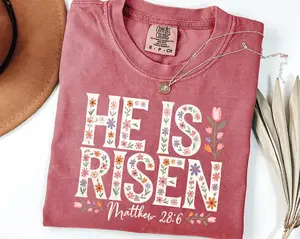 Comfort Colors Floral Easter Cross Shirt – He Is Risen Christian Tee - LORA ATCHER