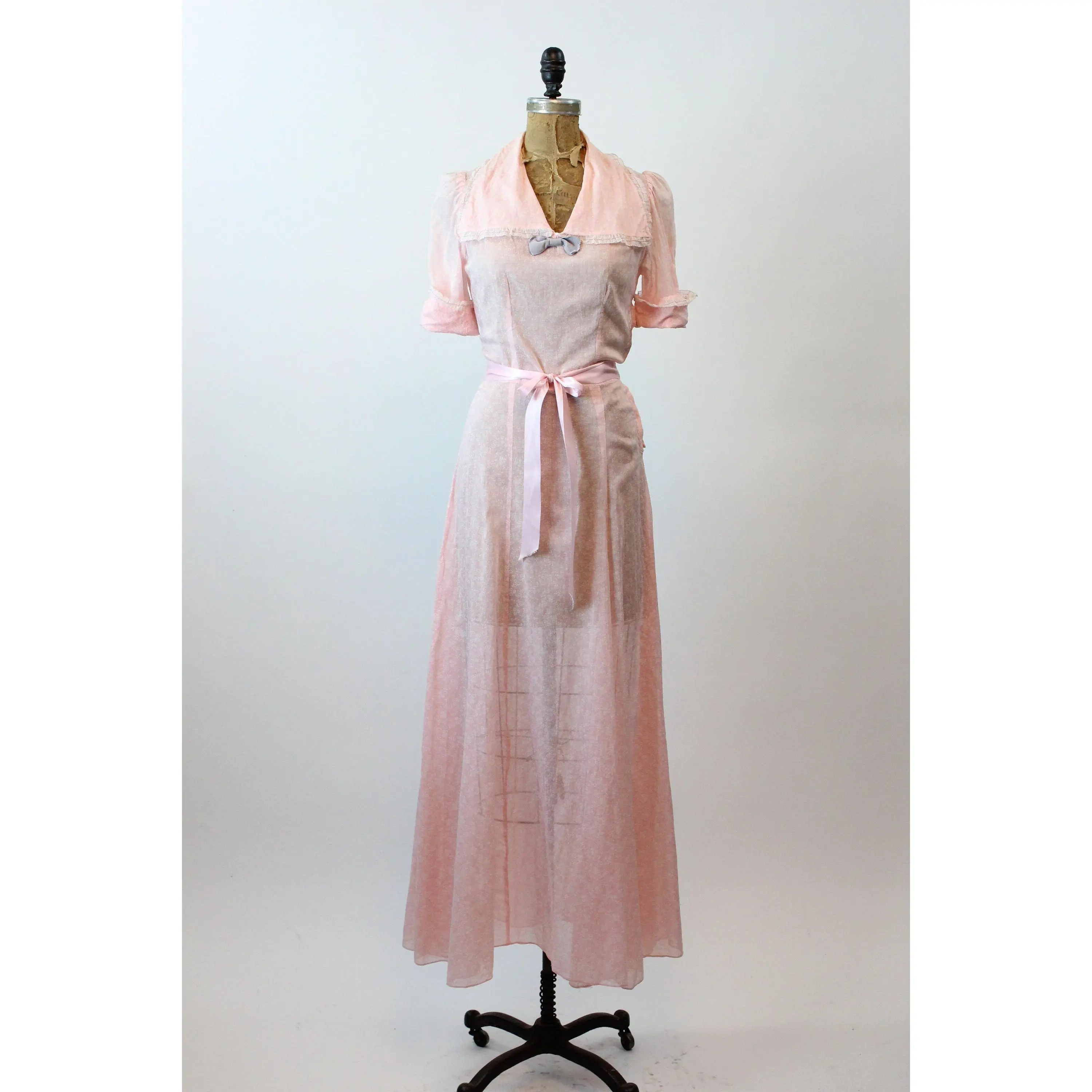 1930s PINK floral dress COTTON gown small | new spring summer