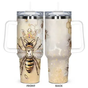 Bee Pattern Tumbler with Lid, 40oz Insulated Durable Tumbler, Gift for Any Occasion, Birthdays, Holidays, for Family, Friends, Coworkers, Drinkware
