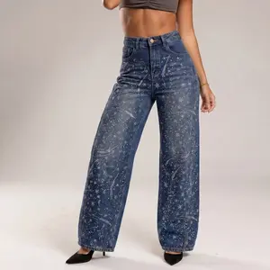 TCH Starry Night Denim Baggy Jeans Hot Diamond Design Indie Sleaze Revival Acid Wash 90s #WideLegAesthetic#Greenish #TikTokShopSpringGlowUp