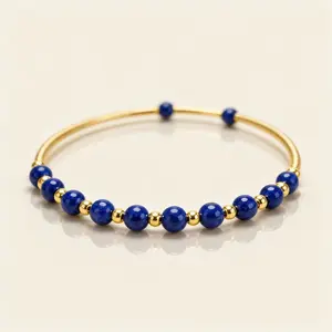 Tracy(9477)gc.Lapis Lazuli Beaded Bracelet – Dainty Golden-Tone Copper, Deep Blue Stones