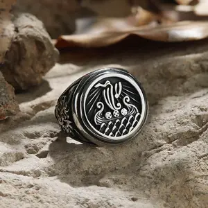 GTHIC Dragon Ship Stainless Steel Viking Ring Norse Accessories for Daily Wear