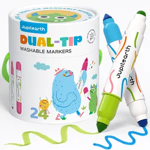 36/24/12 Colors Dual-Tip Washable Marker, Non Toxic Skin-Friendly Marker Pen, Jumbo Cone Tip 1-8mm Round Tip 2-5mm, Easy to Hold  for Kids Ages 3+ for Easter
