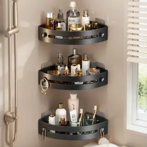 3 Pcs Corner Rack Shower Storage Rack, Non Drilling Wall Mounted Shower Rack, Plastic Storage Container for Bathroom Walls, Bathroom Decoration Set, Non Drilling, Rust Proof, Toiletries Storage