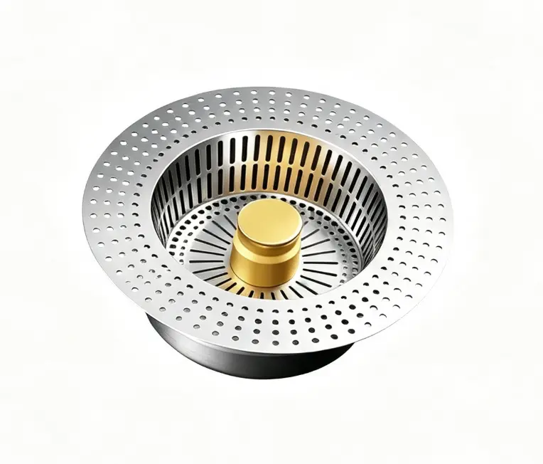 Stainless Steel Kitchen Sink Drain Strainer with Brass Core - Drain Plug, Anti-Clog, Efficient Food Debris Capture, Anti-Odor Universal Filter Protector for Home Users’ Kitchen Counter Sinks