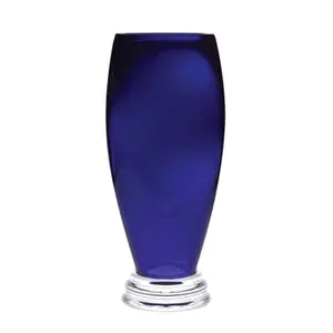 Majestic Gifts  10 in. Glass Footed Barrel Vase, Cobalt