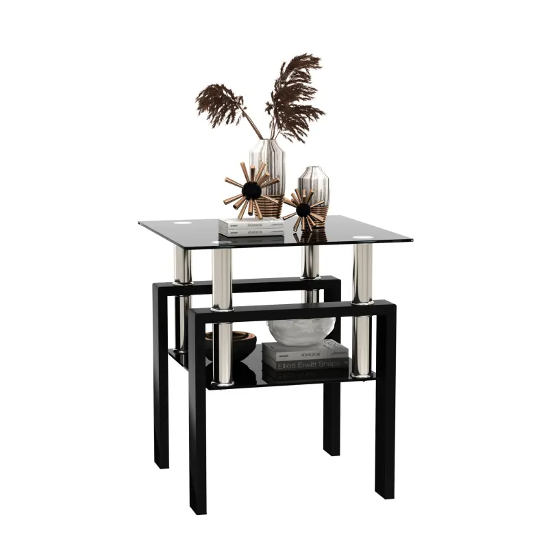 Glass End Tables, Small Glass Top End Table, Side Table, Square Shape, Modern  Tempered Glass Top, Metal Frame, for Living Room Bedroom (1Pcs End Table)