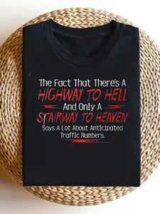 Men'S Funny Heaven Hell Traffic Meme T Shirt Hardcore Humor Slogan Print Short Sleeve Round Neck Casual Summer Top Suitable for Driving Humor Fans & Casual Attire Machine Washable Comfortable