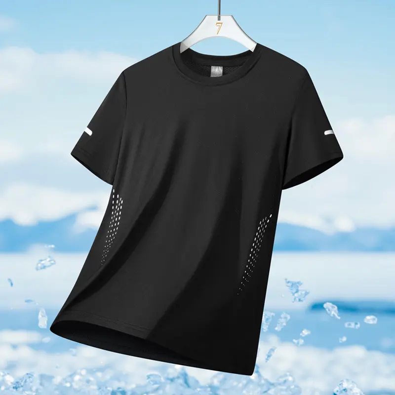 Men's Ice Silk Cooling Quick-Dry Short-Sleeve Activewear Tee - Lightweight Mesh, Casual Fitness Breathable, Non-Clammy Athletic Style Activewear for Summer Sports