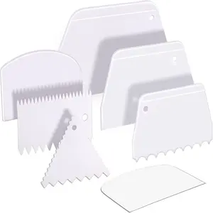 Cake Scraper Cake Smoother, 7 Pcs Dough Scraper Bowl Scraper Cake Cutter Cake Spatula Bench Scraper Kitchen Plastic Scraper Tool Cake Decorating Kit Bakeware Blue