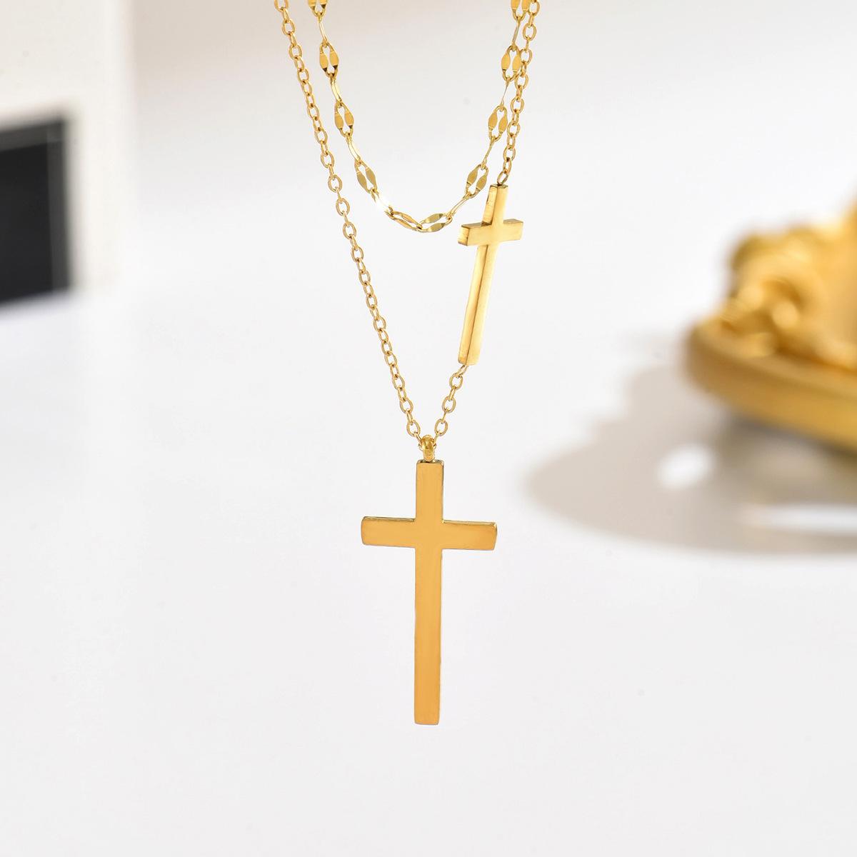 Gold Cross Necklace for Women Dainty Non-Tarnish Layered Necklaces Sideways Cross Pendant Stack Baptism Jewelry