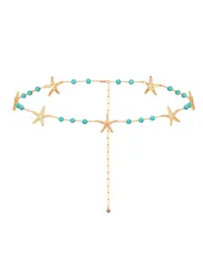 Ettika Starfish and Turquoise Bead Waist Chain with Cross Design, Simple and Elegant Style