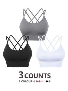women's 3pcs solid criss cross backless bra, soft comfortable breathable wireless bra, lingerie for all seasons, underwear for women,  bras for women