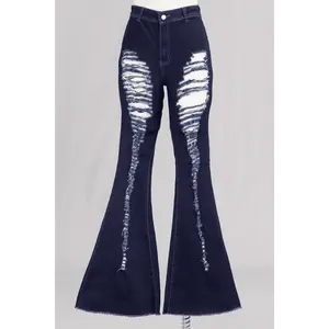 H&Y Fashion HY331 Stretch Denim Distressed Flare Pants for Women - Size Small - Womenswear, Jean Comfort Fit