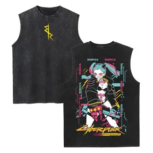 Cyberpunk: Edgerunners Casual Washed Tank Top, Gym Essential, Vintage Casual Crewneck Short Sleeves Menswear T-shirt Classic Cotton Fabric Streetwear