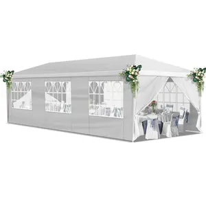 10'x30' Outdoor Party Tent with 8 Removable Sidewalls, Waterproof Canopy Patio Wedding Gazebo, White