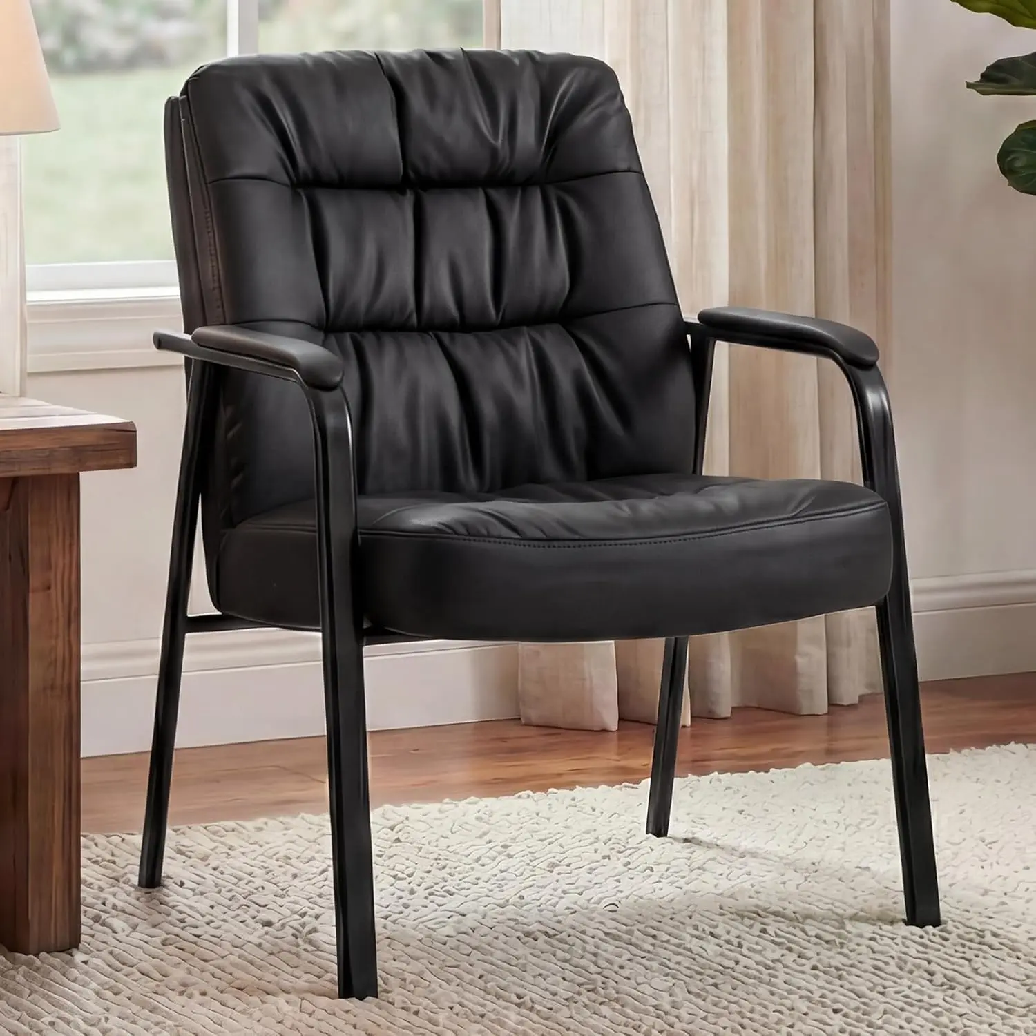 PU Leather Guest Chair for Office Waiting & Reception Area, Stationary Chair with Cushioned Armrest, Ideal for Meeting Hall, Clinic Waiting Room & Home Bedroom