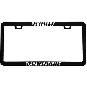 Powered By Stark Industries Funny License Plate Frame | Viral Car Accessory | Superhero Fan Car Gift