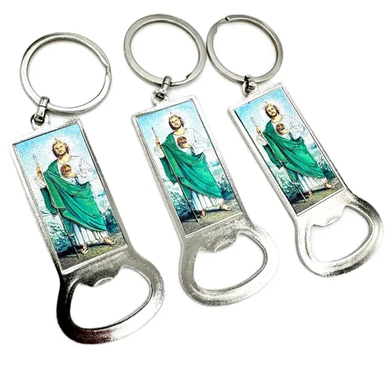 12pcs Unisex Metal-Coated Dual-Purpose San Judas Tadeo Saint Image Keychain Bottle Opener Set, Baptism Parties & First Communion Events Favors (Fashion Costume Jewelry Accessory)