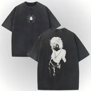 [Soft 100% Cotton] Shizuku Hunter X Hunter Anime Double Printed Vintage Washed Tee Unisex Oversize Heavyweight Cotton T-shirt for Anime Fans and Lovers