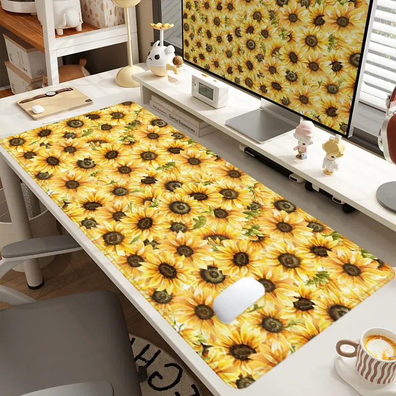 1pc Extra Large Sunflower Mouse Pad Bright & Cheerful Desk Pad, Desk Mat, Computer Keyboard Mousepad with Non - Slip Rubber Base Durable Stitched Edge Perfect Gift for Home and Office Office Desk Accessories
