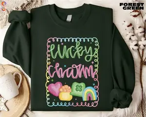 [Sale off up to 50%] Lucky Charm Sweatshirt, Happy St Patrick Day Shirt, Clover Shirt, Lucky Mama Tee, Shamrock Rainbow Sweater, Good Luck Shirt, streetwear graphic tee