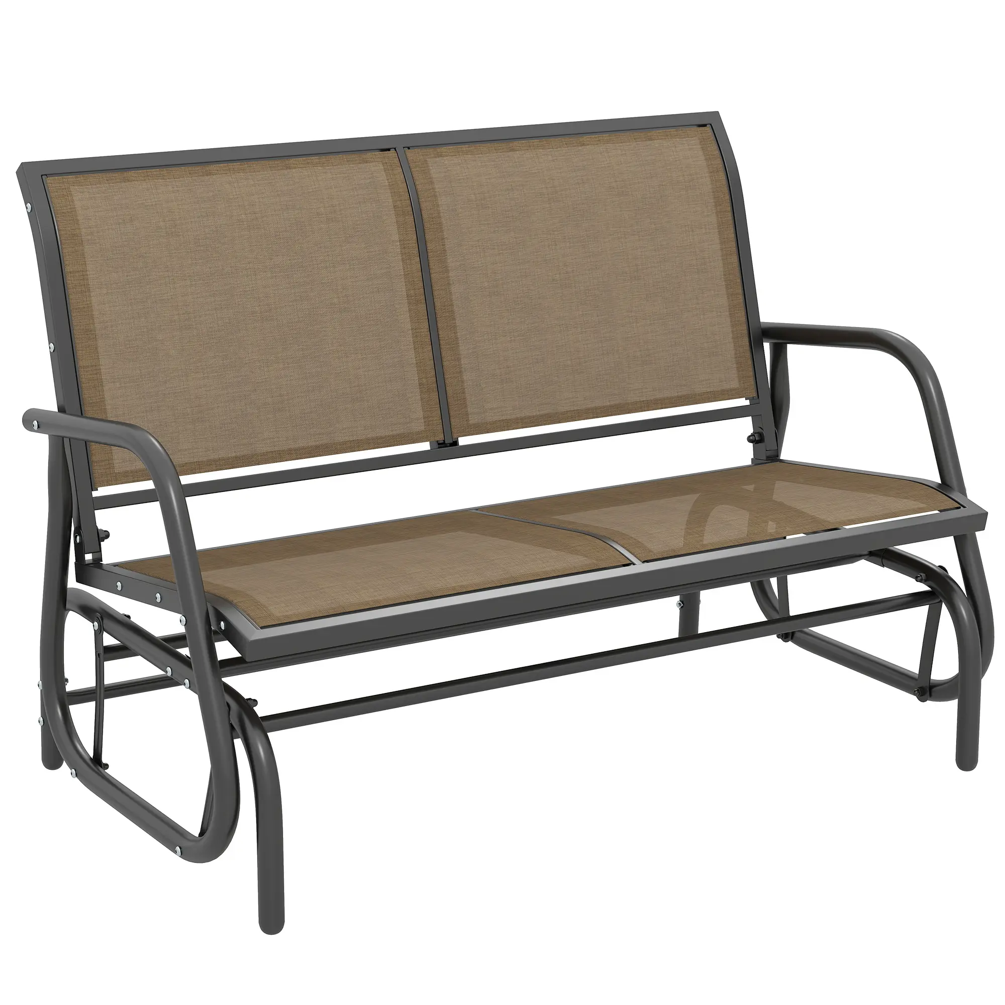 2-Seat Light Brown Outdoor Glider Swing Chair - Silent Smooth Heat-Wear Resistant Rocking Mechanism, 31lbs Lightweight Weatherproof Sling Rocker for Backyard Lawn Leisure