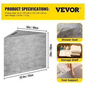 VEVOR Tile Shower Seat, TikTokShopBlackFriday, 22.4\" x 16\" x 20\" Ready to Tile Shower Seat, Factory Waterproof & 100% Leak Proof Tileable Shower Corner Seat, 440lbs Load-Bearing Triangular Board Shower Bench, Grey Installation Resistance