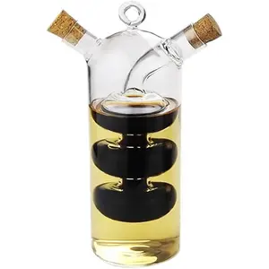 Olive Oil and Vinegar Dispenser Cruet Bottles, 2 in 1 Transparent Dual Glass for Kitchen Cooking Container
