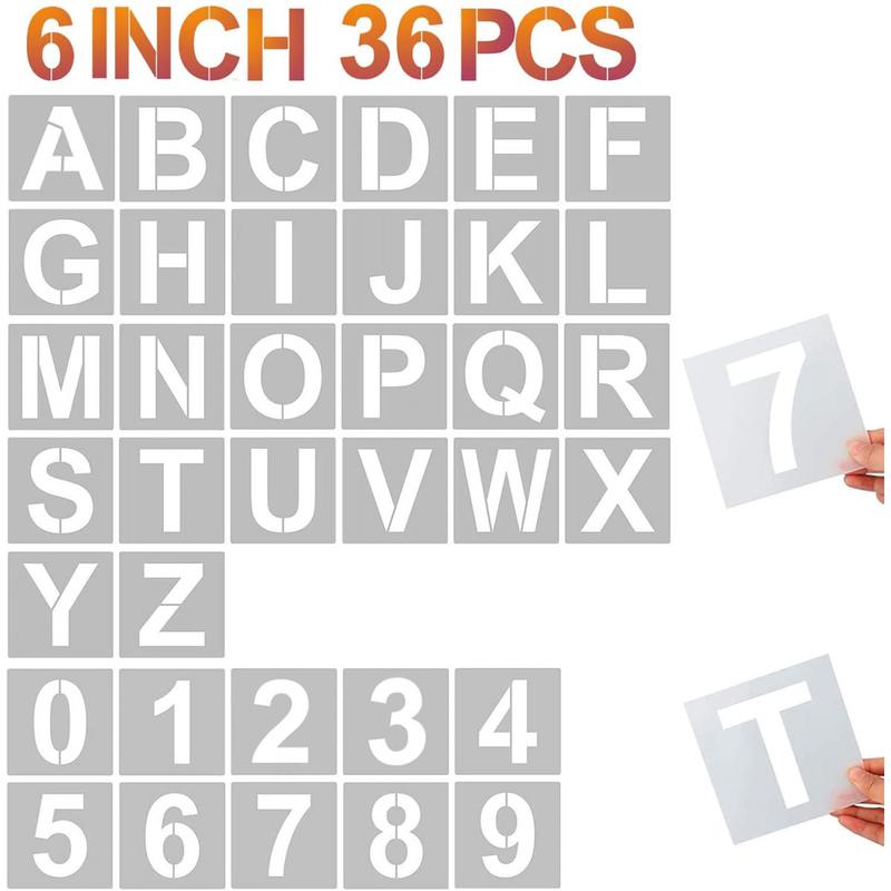 6 Inch Letter Stencils and Numbers, 36 Pcs Alphabet Art Craft Stencils, Reusable Plastic Templates for Wood, Wall, Fabric, Rock, Signage(6 Inch) Mini Washi Stickers for Scrapbooking