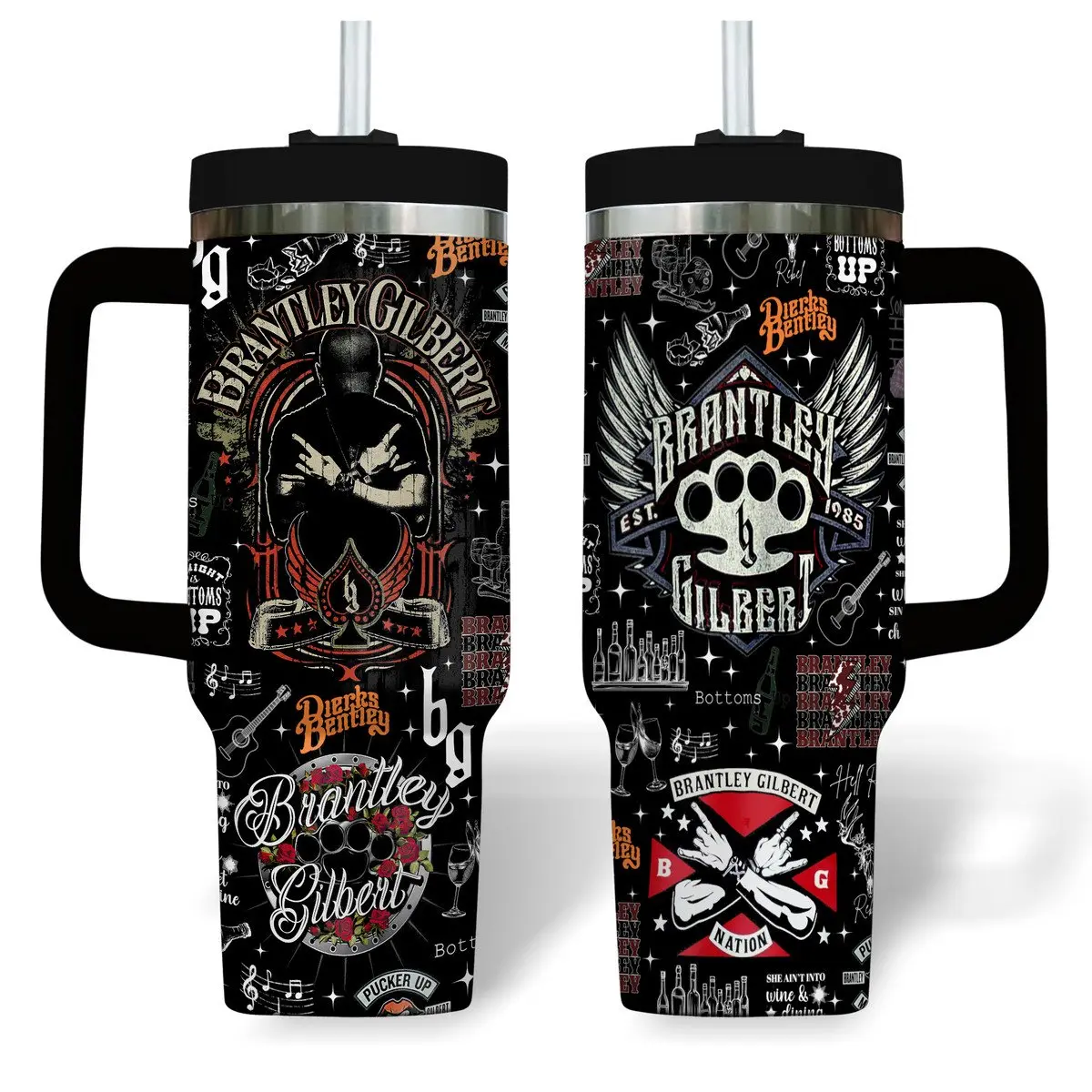 Braanley Gbert 40oz Tumbler With Handle, Country Music Travel Mug, Insulated Stainless Steel Cup