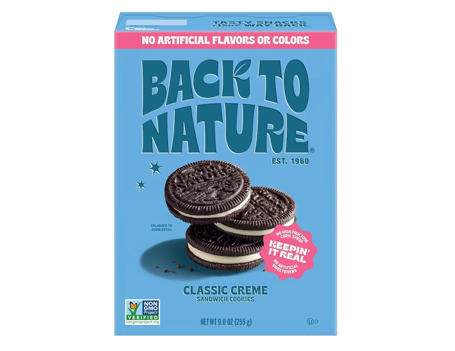 Back to Nature Classic Creme Sandwich Cookies, Plant Based Snack, 1pk | Kosher, No Dairy Added, Plant Based, Wheat Flour, Non GMO No High Fructose Corn Syrup No Artificials, Wholesome Snacks 9oz