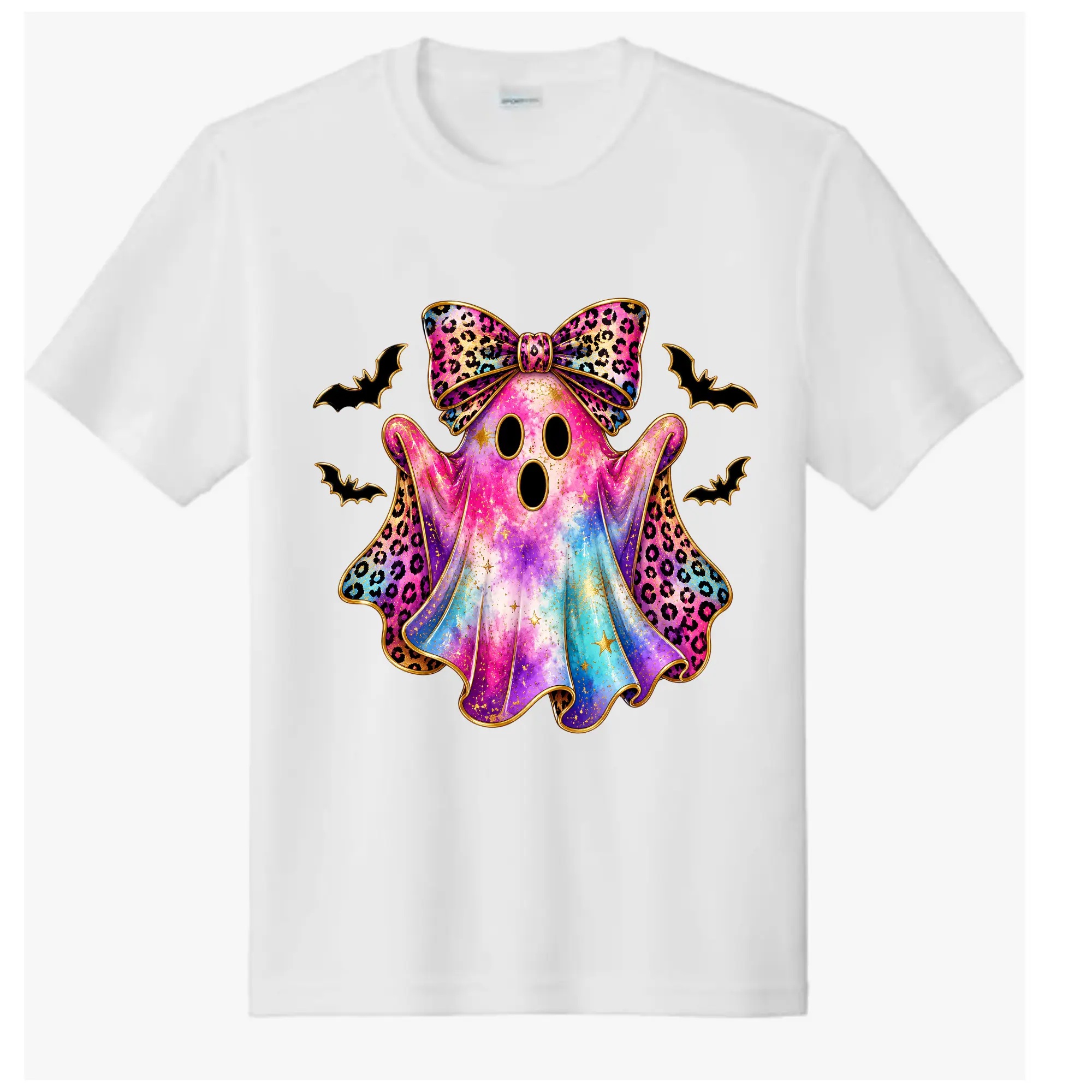 Halloween-Designed Pink Stylist Ghost Printmaking Accessory, 6 Images Available, Direct-To-Film (DTF) Ready-To-Press Prints For T-Shirts