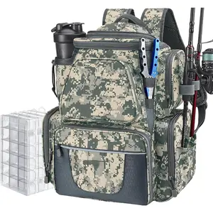 Fishing Backpack with 2 Rod Holders & 4 Tackle Boxes, Large Tackle Storage Bag With Rain Cover for Fishing Gear