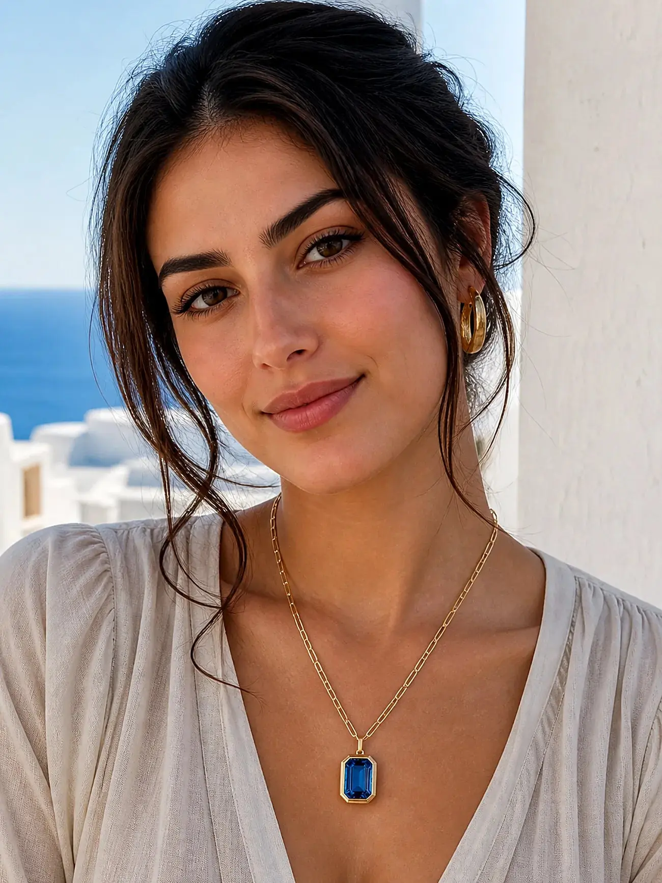 Santorini Stainless Steel Zircon Pendant Necklace