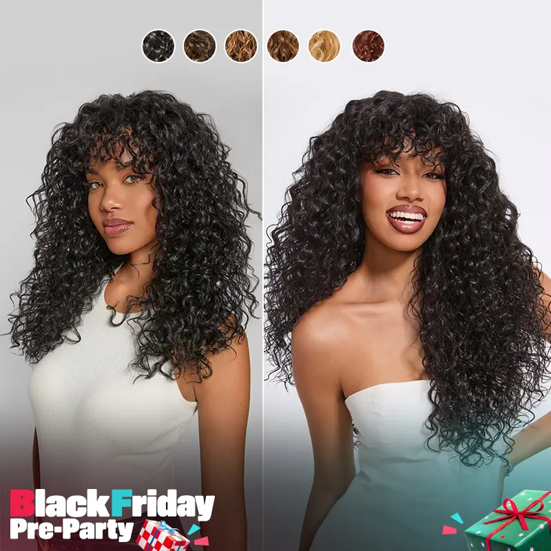 Frodio Veralux™ Synthetic Fiber + Human Hair Boho Curly Wig with Bangs Effortless Shaggy Waves | Ready To Wear #blackfriday#friendsgiving#christmasgift