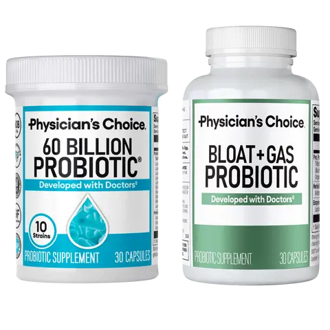 Physician's Choice Digestive Wellness Bundle: Bloat & Gas Probiotic 30ct + 60 Billion Probiotic 30ct - Gut Health Support + Gas Relief for Adults