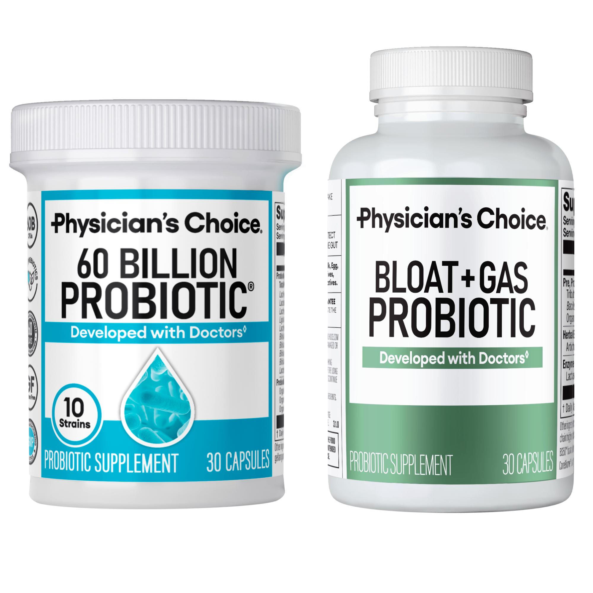 Physician's Choice Digestive Wellness Bundle: Bloat & Gas Probiotic 30ct + 60 Billion Probiotic 30ct - Gut Health Support + Gas Relief for Adults