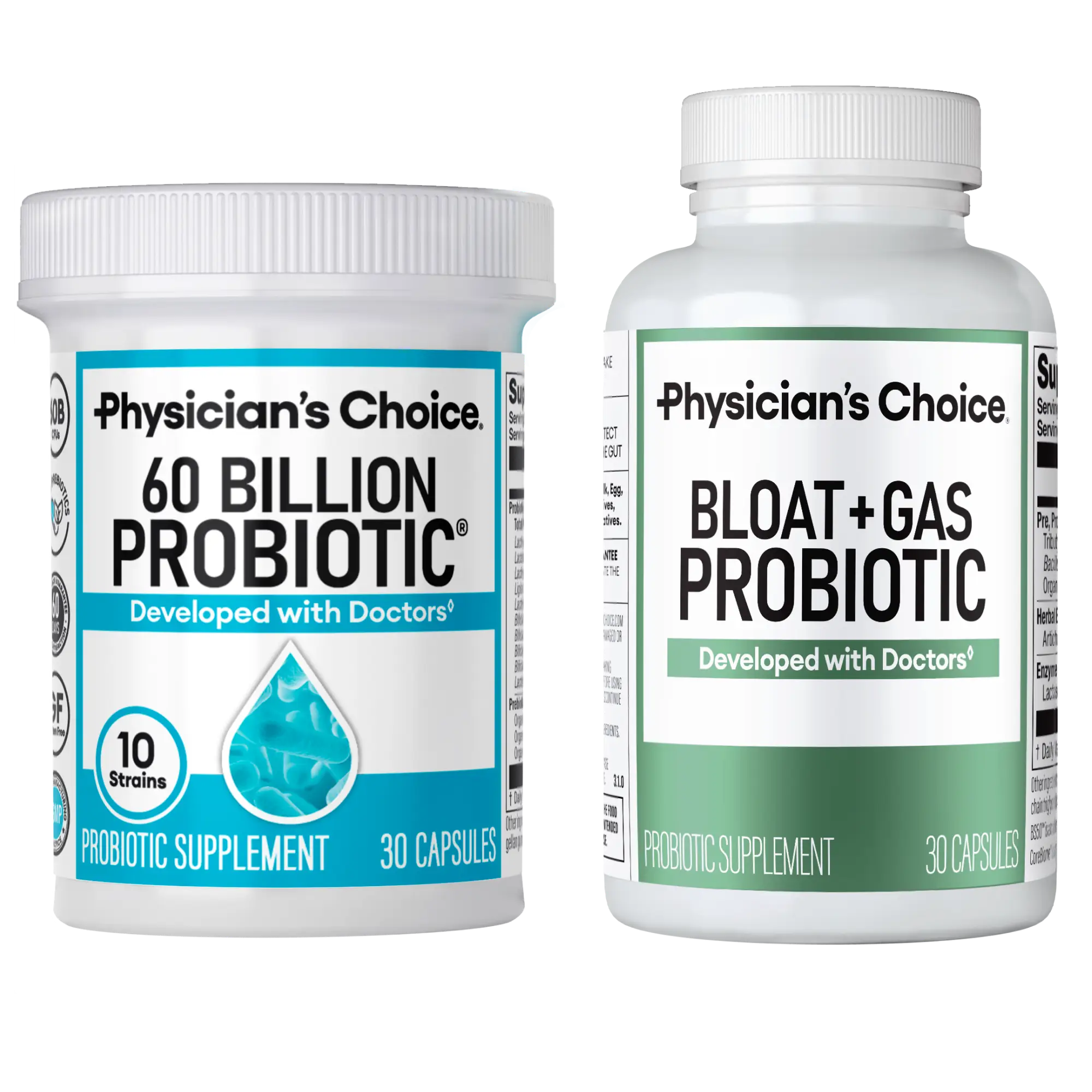 Physician's Choice Digestive Wellness Bundle: Bloat & Gas Probiotic 30ct + 60 Billion Probiotic 30ct - Gut Health Support + Gas Relief for Adults