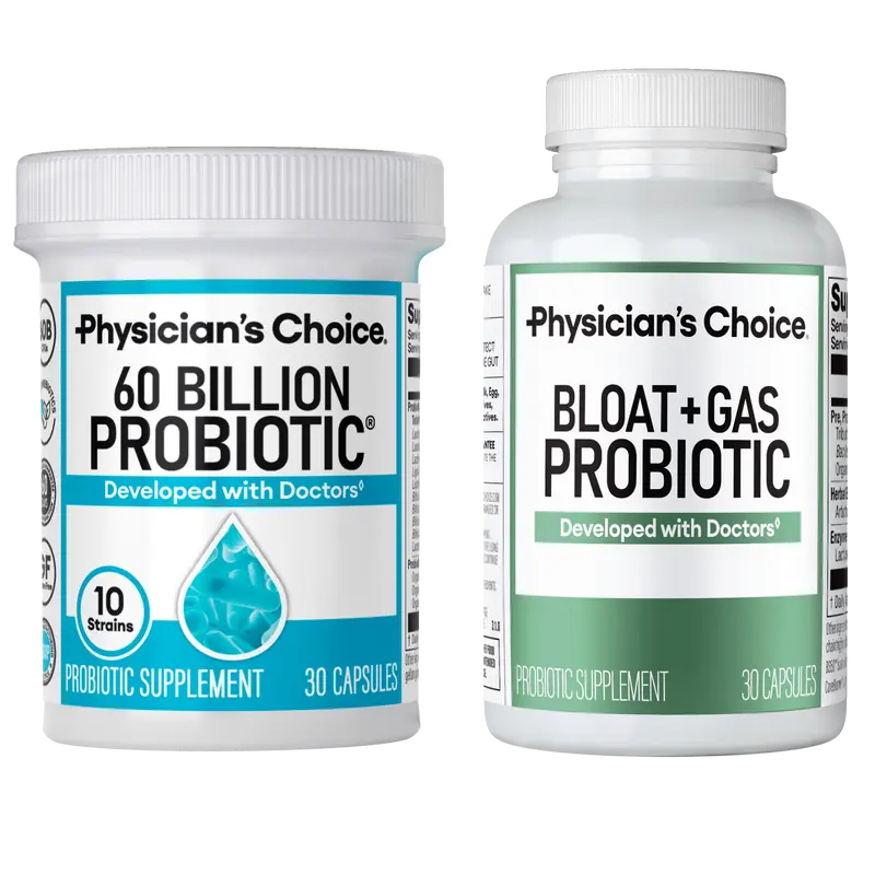 Physician's Choice Digestive Wellness Bundle: Bloat & Gas Probiotic 30ct + 60 Billion Probiotic 30ct - Gut Health Support + Gas Relief for Adults