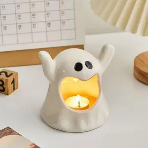 Ghost Design Ceramic Candle Holder, 1 Count Creative Ghost Design Candle Holder, Desktop Decorative Ornament for Home Living Room Bedroom
