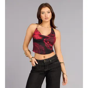 Sultry Chic Rose Print Halter Top