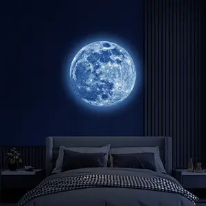1pc Wall Sticker Bedroom Glow Dark Moon Round Night Light Decal, Home Decor, Lunar Circular Adhesive Art, Enhance Room Ambiance